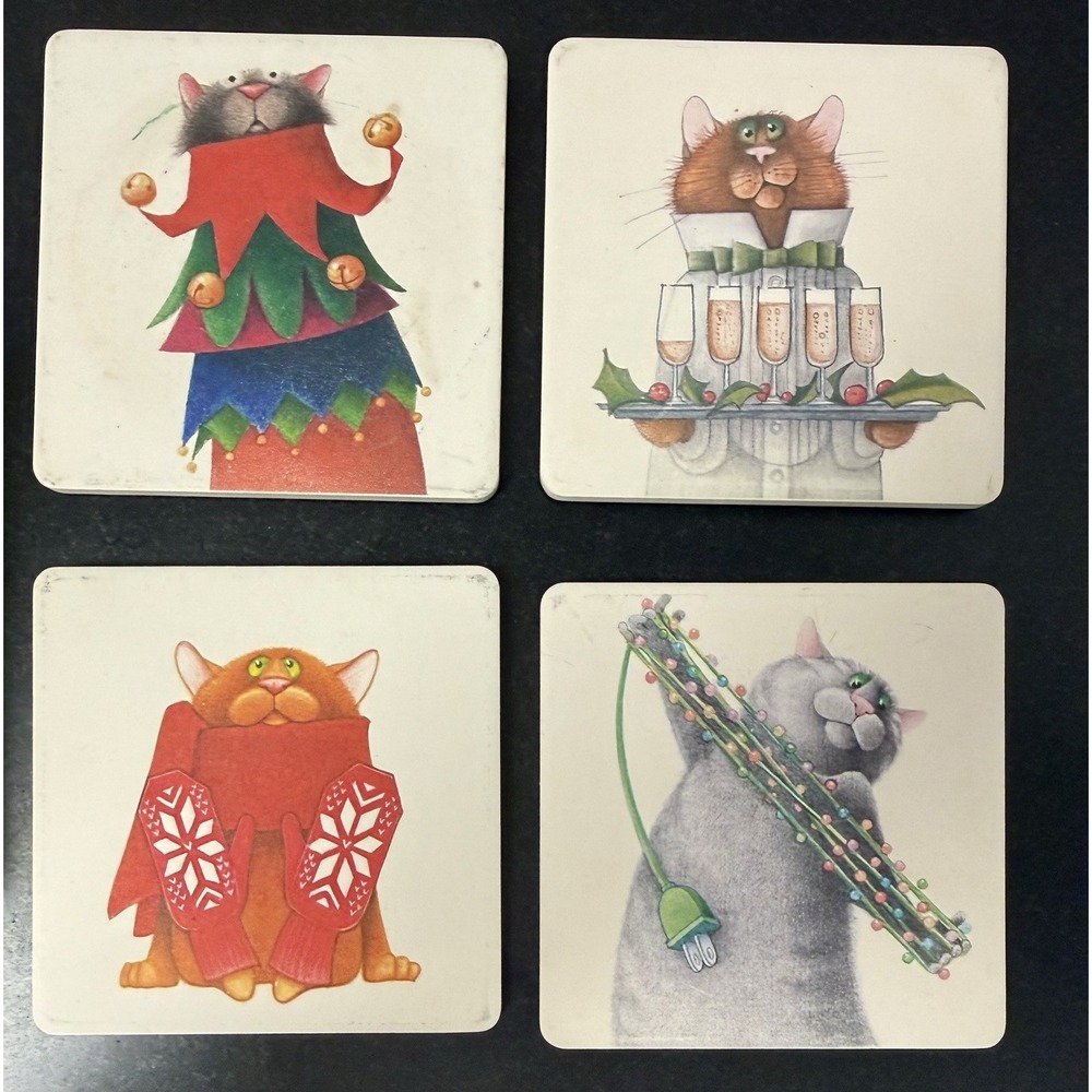 Linnea Riley Cat Coasters Set 4 Art Institute Chicago 2009 Cork Back